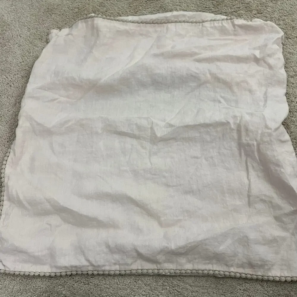 West Elm European Flax Linen Pom Pom Sham Pink Tan Lot of 3